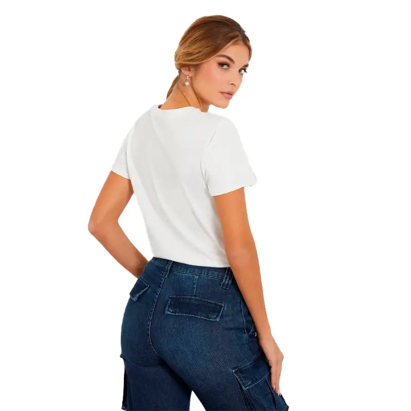 GUESS SS LACE LOGO EASY TEE CREAM WHITE