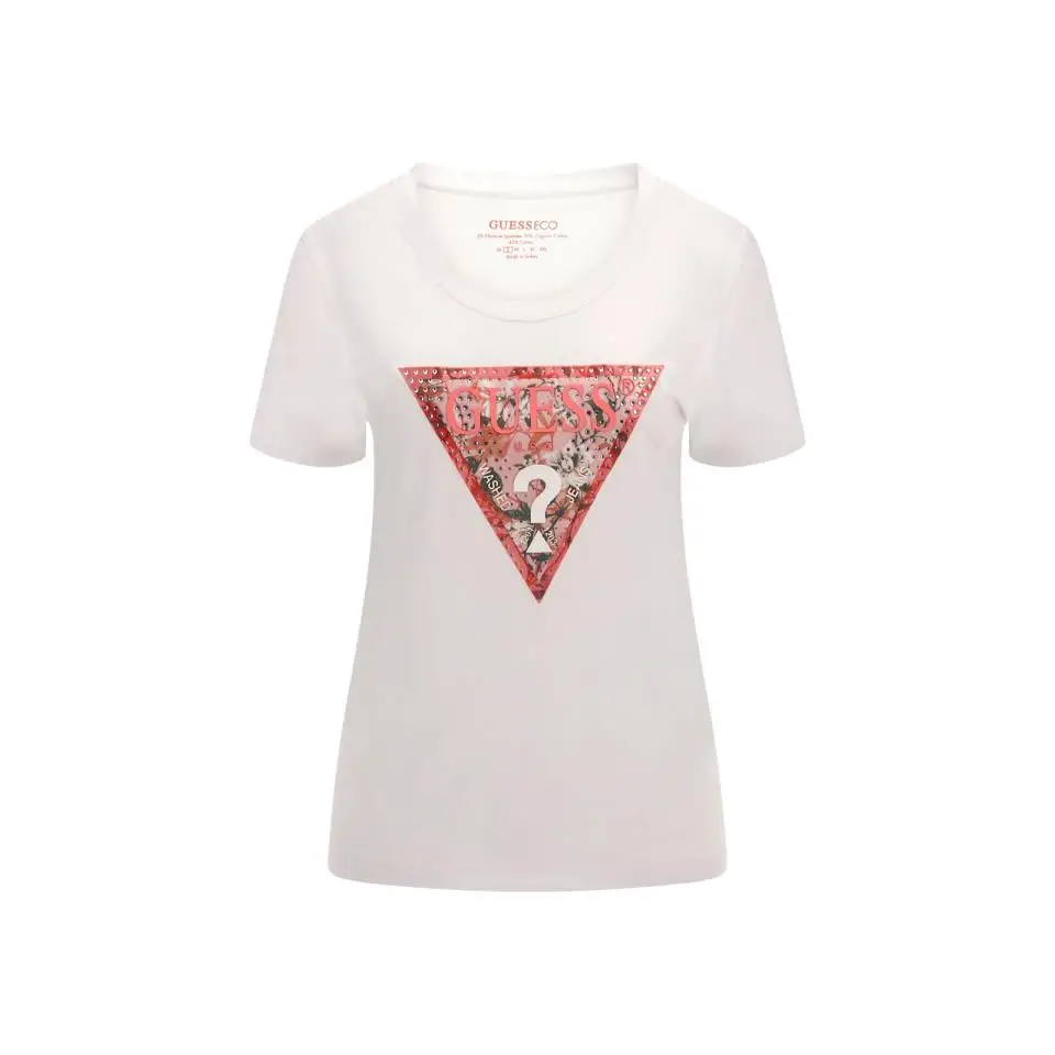 GUESS SS RN SATIN TRIANGLE TEE PURE WHITE