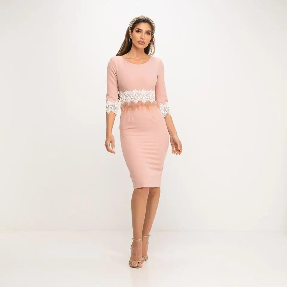 KALHUA VESTIDO BASICO PLUMAS ENCAJE - TALLA ÚNICA
