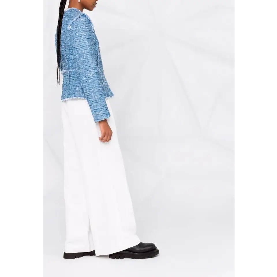 KARL LAGERFELD BOUCLE JACKET W/FRINGES BLUE MIX