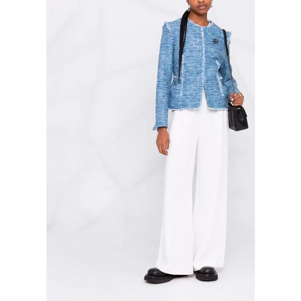KARL LAGERFELD BOUCLE JACKET W/FRINGES BLUE MIX