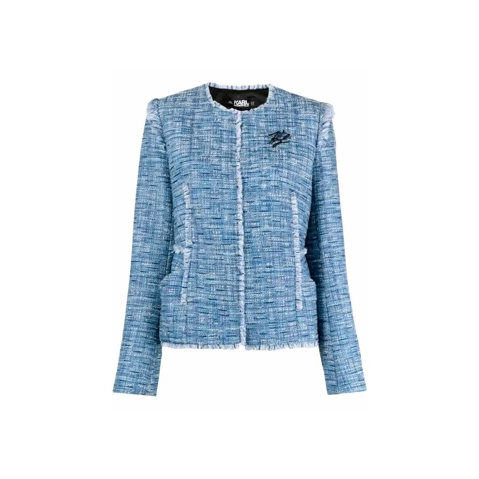 KARL LAGERFELD BOUCLE JACKET W/FRINGES BLUE MIX