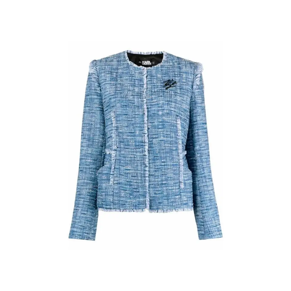 KARL LAGERFELD BOUCLE JACKET W/FRINGES BLUE MIX