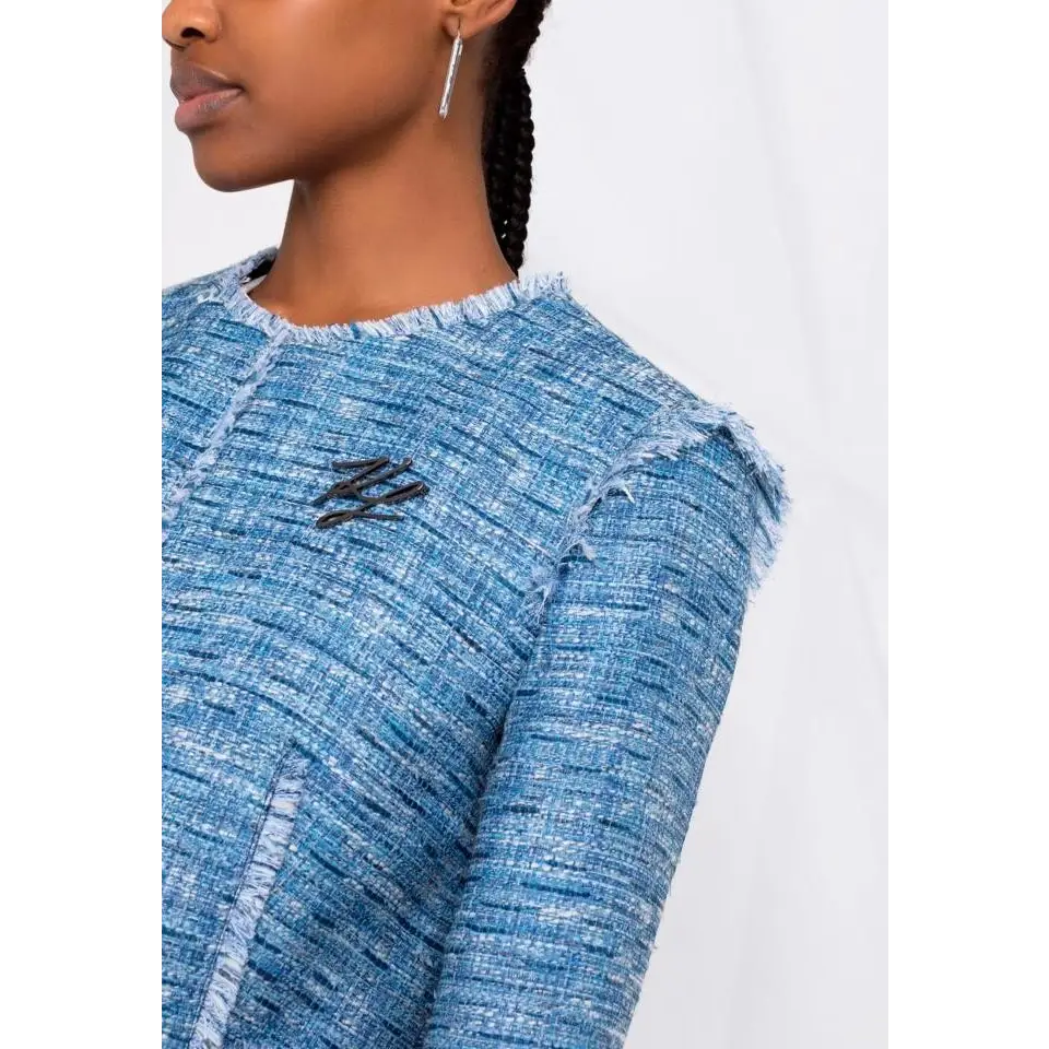 KARL LAGERFELD BOUCLE JACKET W/FRINGES BLUE MIX