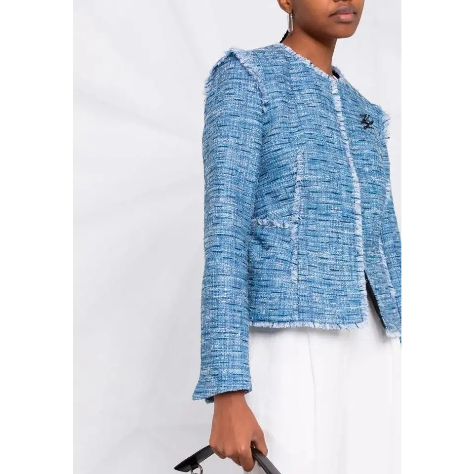 KARL LAGERFELD BOUCLE JACKET W/FRINGES BLUE MIX