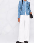 KARL LAGERFELD BOUCLE JACKET W/FRINGES BLUE MIX