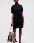 KARL LAGERFELD CADY DRESS W/ DRAWCORD WAIST BLACK