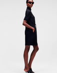 KARL LAGERFELD CADY DRESS W/ DRAWCORD WAIST BLACK