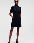 KARL LAGERFELD CADY DRESS W/ DRAWCORD WAIST BLACK