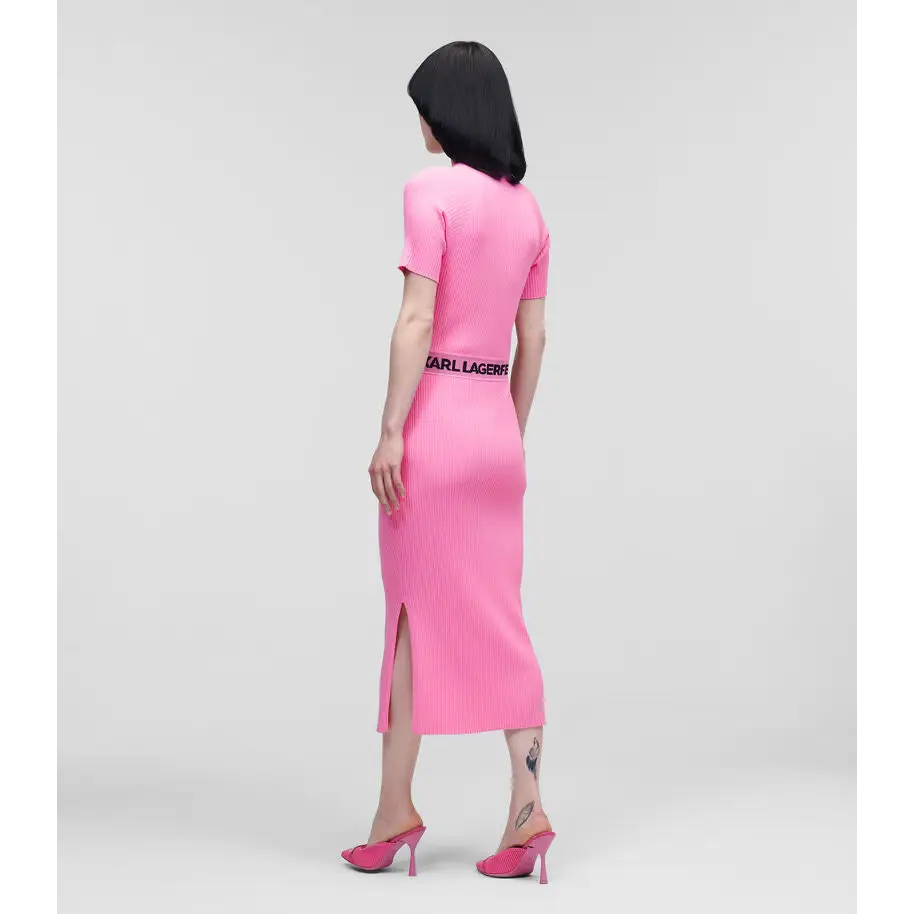 KARL LAGERFELD DRESS KNIT W/LOGO CANDY PINK