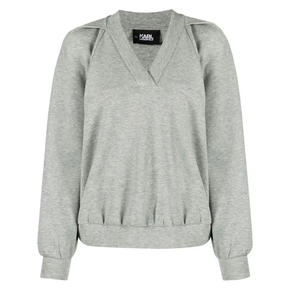KARL LAGERFELD JERSEY TOP V-NECK GREY MELANGE