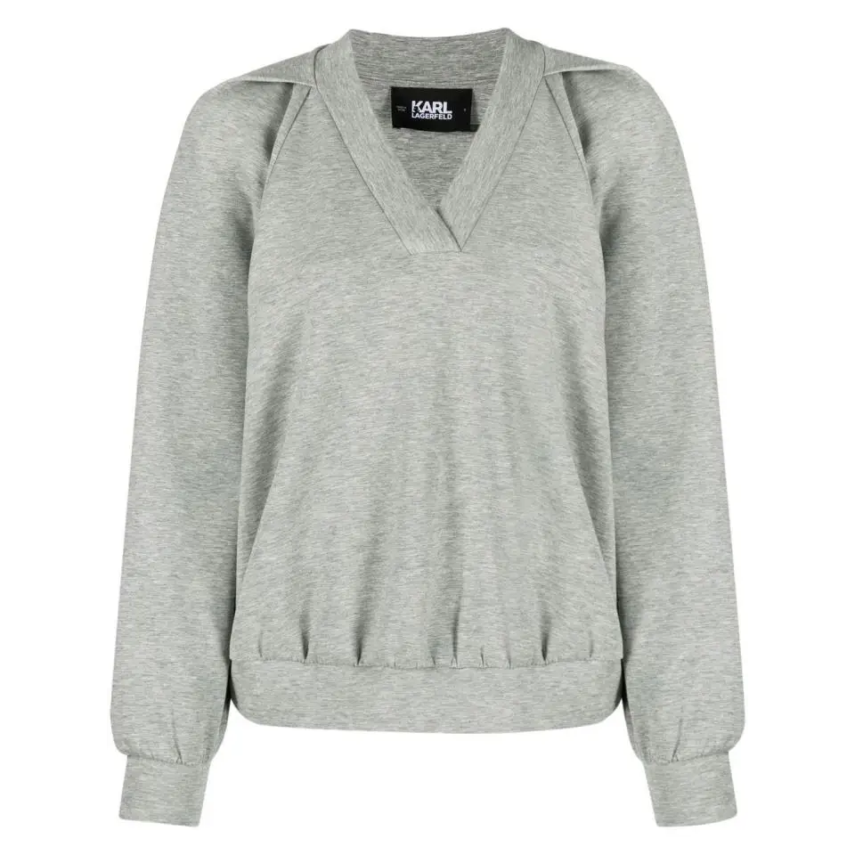 KARL LAGERFELD JERSEY TOP V-NECK GREY MELANGE