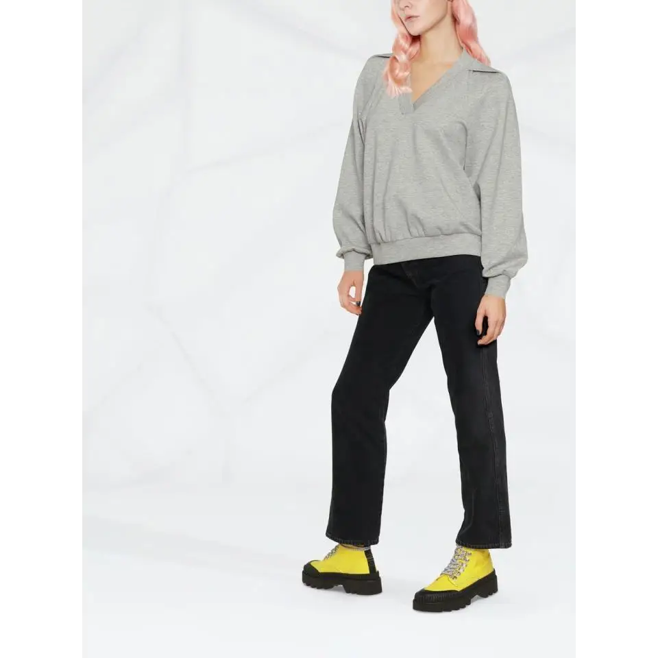 KARL LAGERFELD JERSEY TOP V-NECK GREY MELANGE