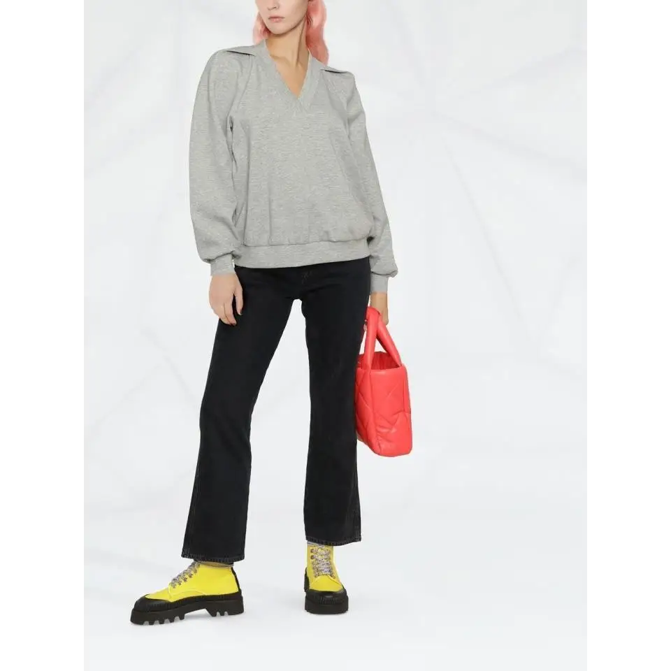 KARL LAGERFELD JERSEY TOP V-NECK GREY MELANGE