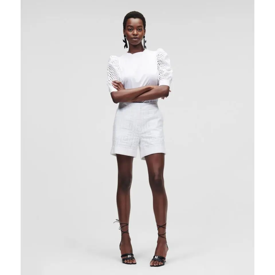 KARL LAGERFELD KL BRODERIE ANGLAISE SHORTS BLANCO