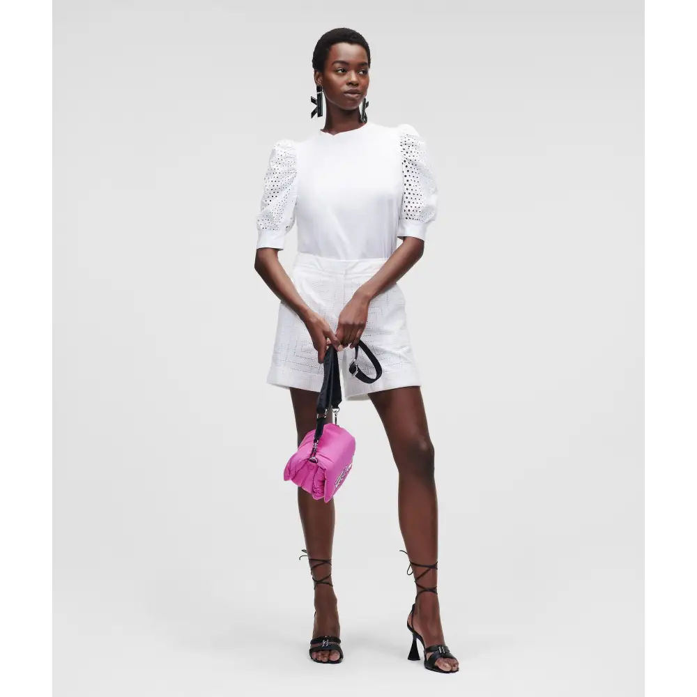 KARL LAGERFELD KL BRODERIE ANGLAISE SHORTS BLANCO