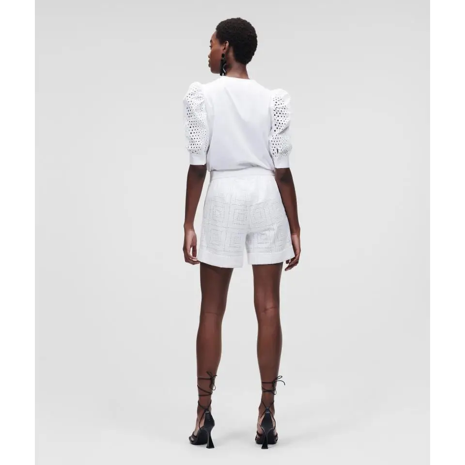 KARL LAGERFELD KL BRODERIE ANGLAISE SHORTS BLANCO