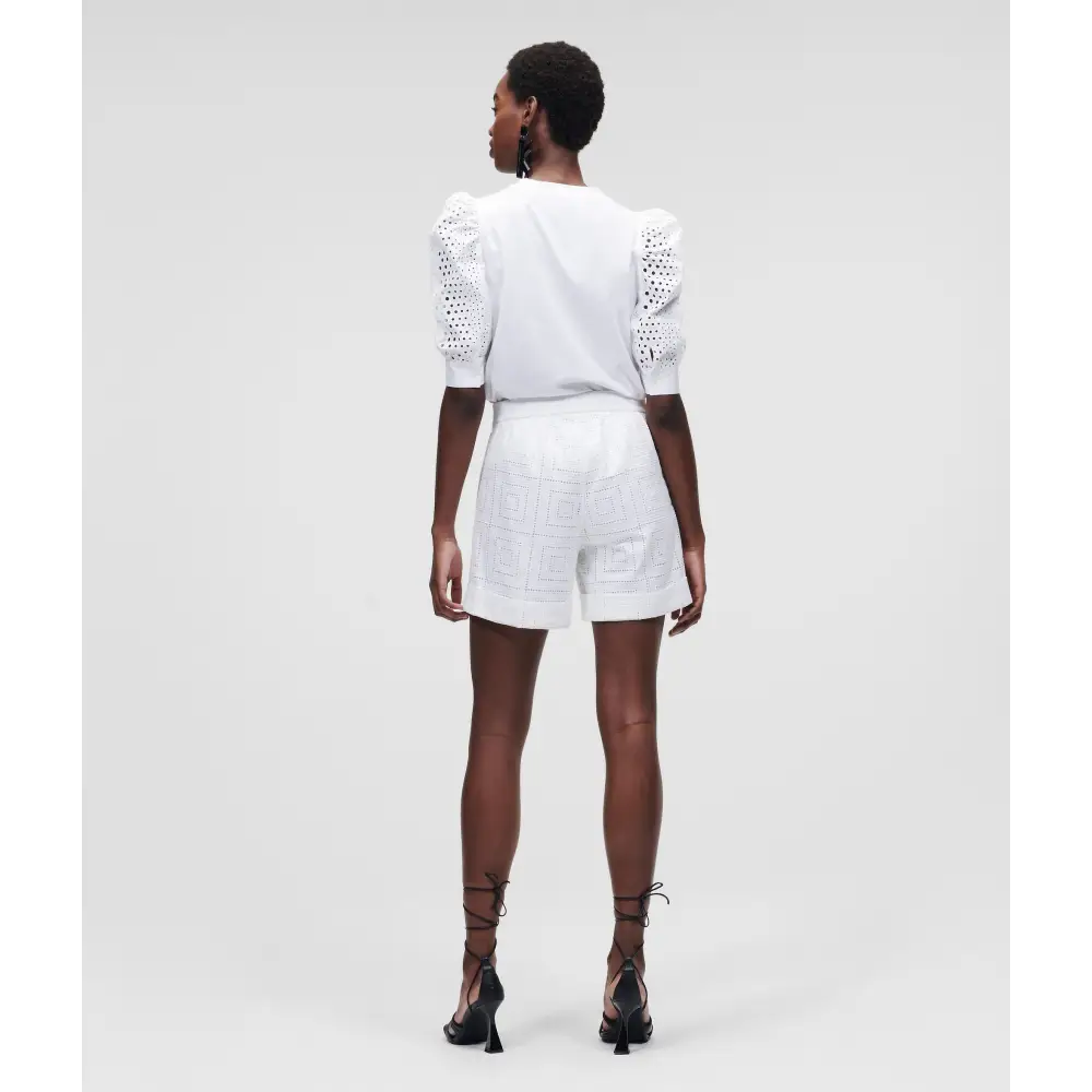 KARL LAGERFELD KL BRODERIE ANGLAISE SHORTS BLANCO