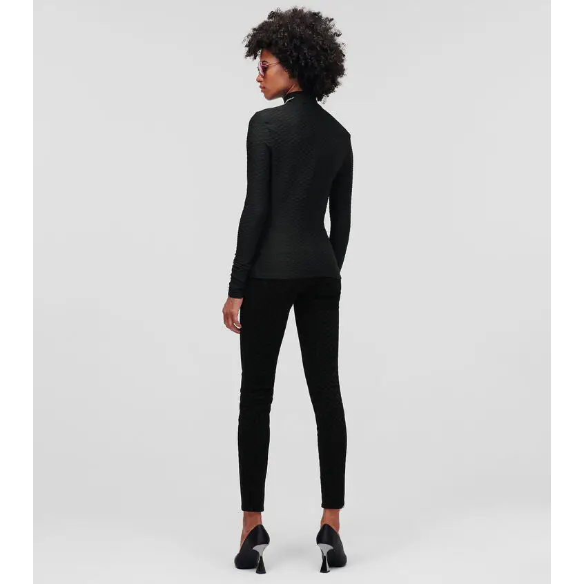 KARL LAGERFELD L-SLV TEXTURE MOCKNECK TOP BLACK