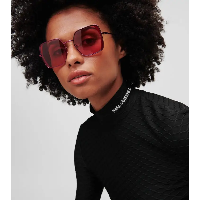 KARL LAGERFELD L-SLV TEXTURE MOCKNECK TOP BLACK