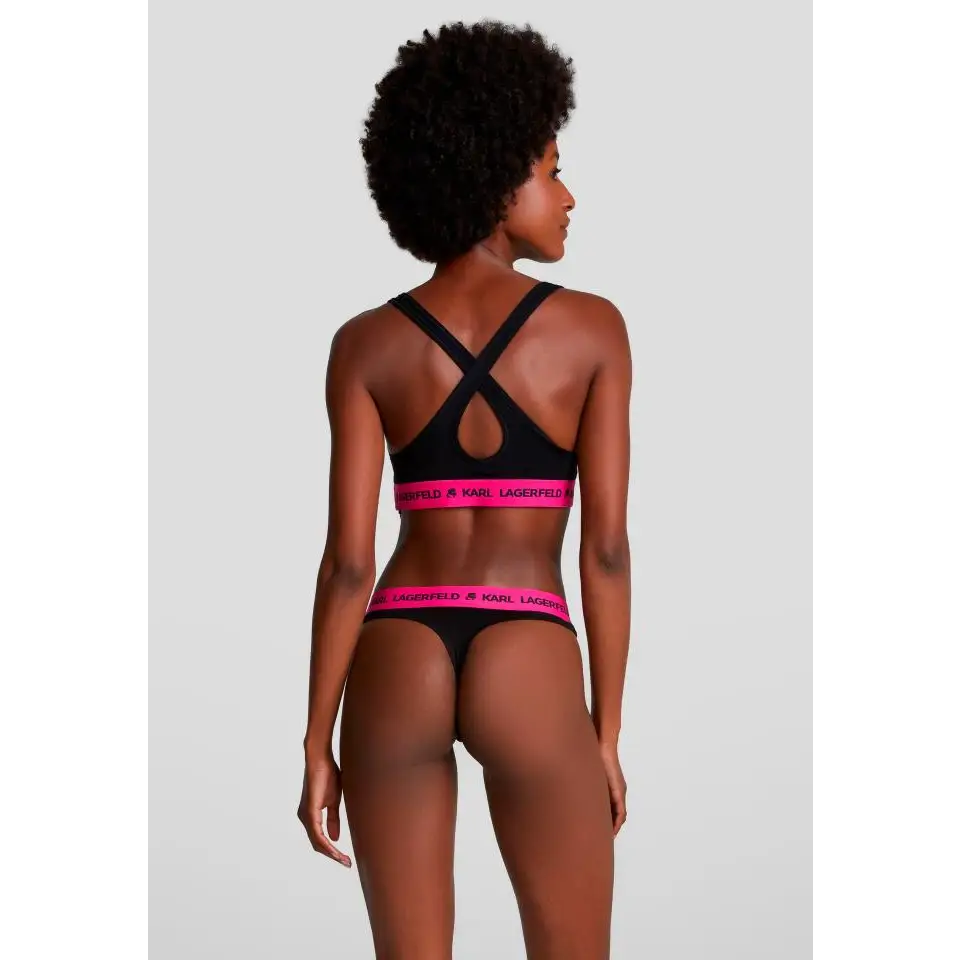 KARL LAGERFELD PADDED LOGO BRA BLACK & FUCSIA