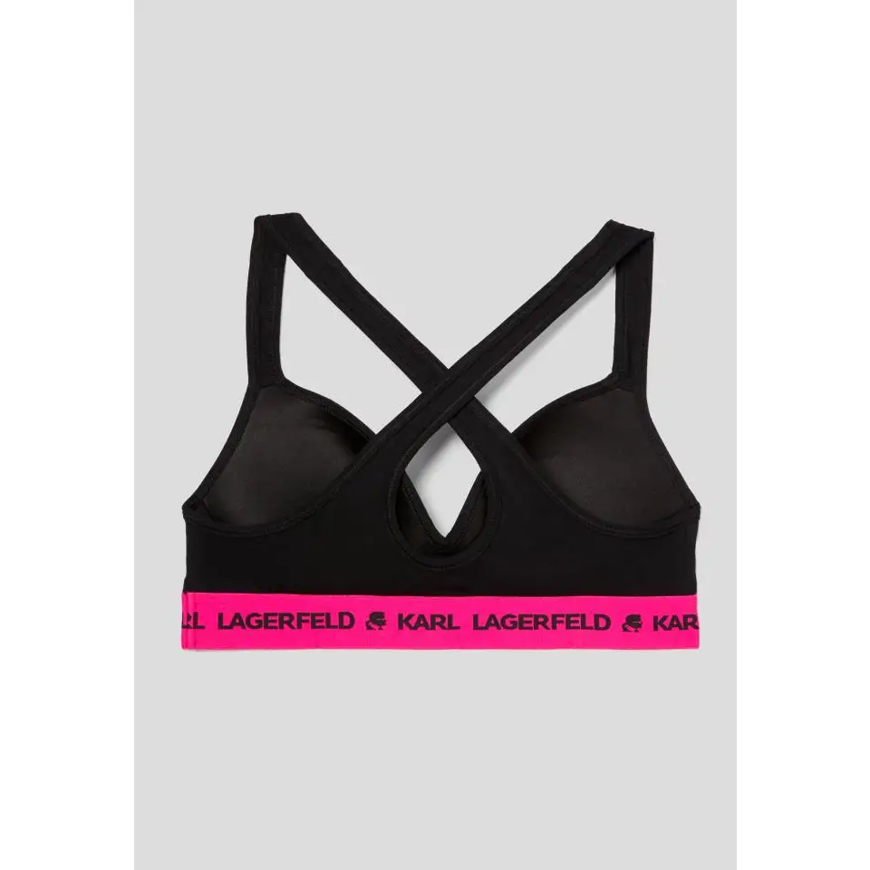 KARL LAGERFELD PADDED LOGO BRA BLACK & FUCSIA