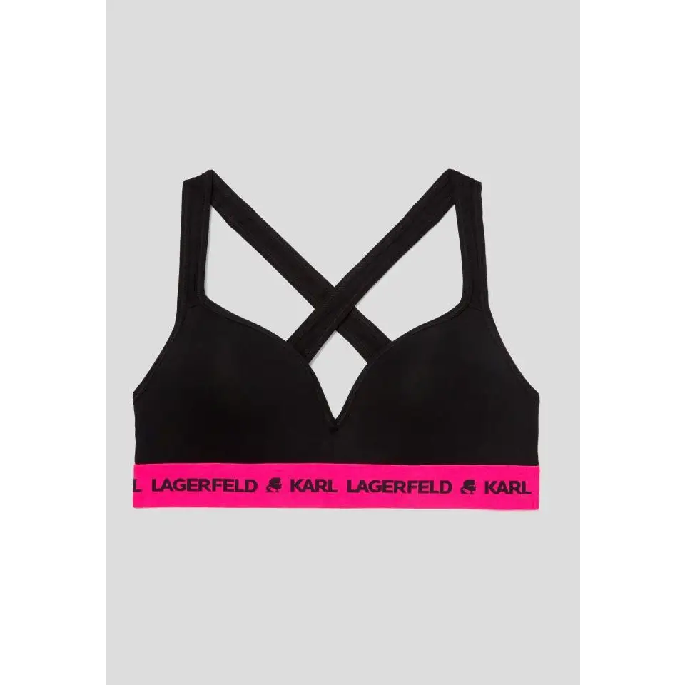 KARL LAGERFELD PADDED LOGO BRA BLACK & FUCSIA