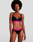 KARL LAGERFELD PADDED LOGO BRA BLACK & FUCSIA