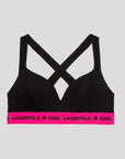 KARL LAGERFELD PADDED LOGO BRA BLACK & FUCSIA