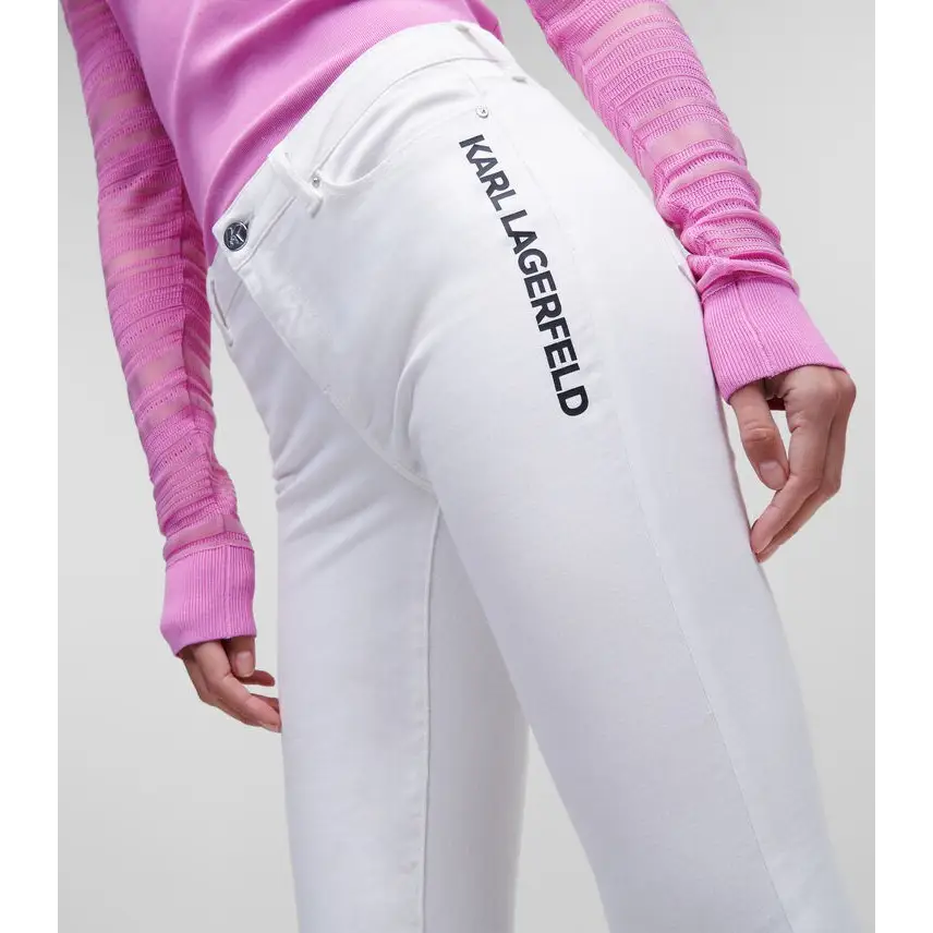 KARL LAGERFELD PANTS SKINNY DENIM LOGO WHITE