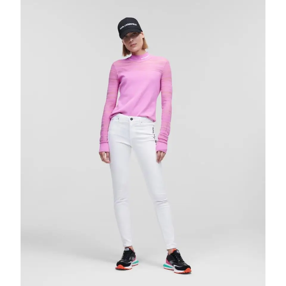 KARL LAGERFELD PANTS SKINNY DENIM LOGO WHITE