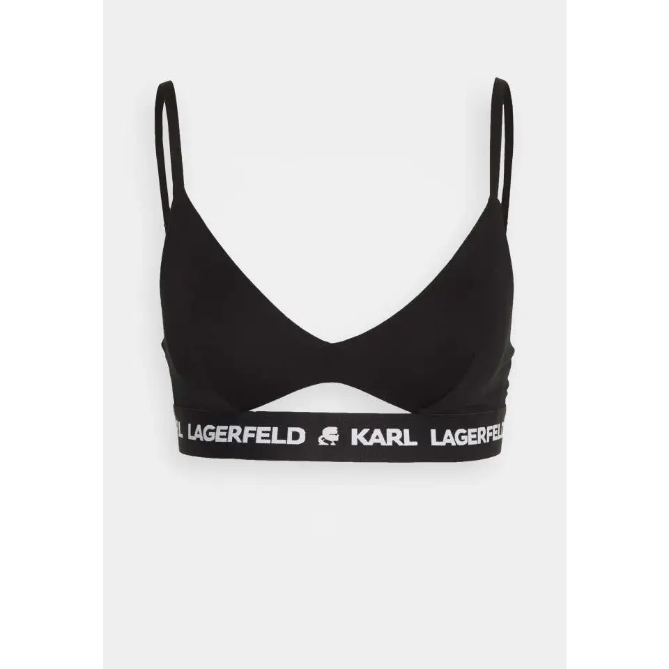 KARL LAGERFELD PEEPHOLE LOGO BRA BLACK