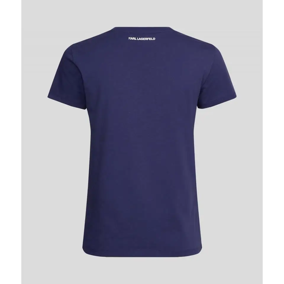 KARL LAGERFELD RHINESTONE KARL LOGO T-SHIRT BLUE