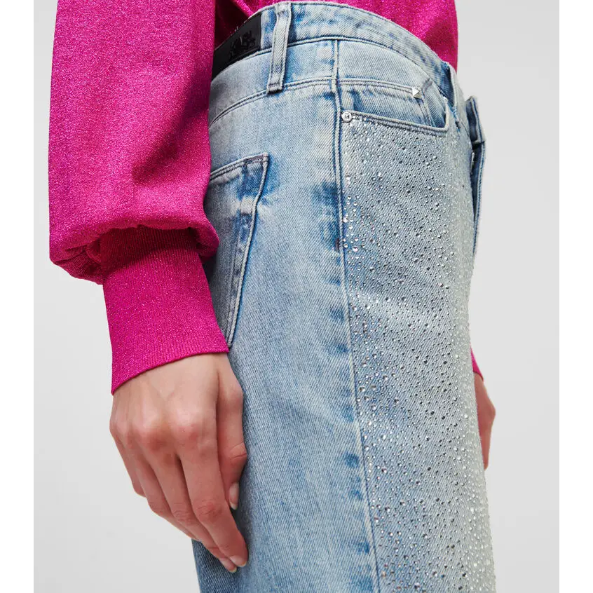 KARL LAGERFELD RHINESTONE SPLASH DENIM PANTS