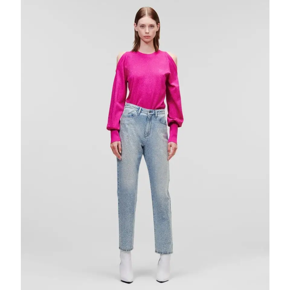 KARL LAGERFELD RHINESTONE SPLASH DENIM PANTS