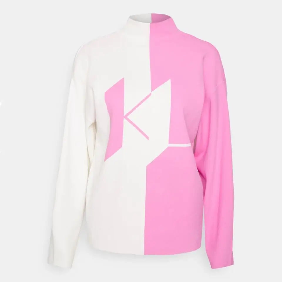 KARL LAGERFELD SLV SWEATER LOGO PUFF WHITE/PINK