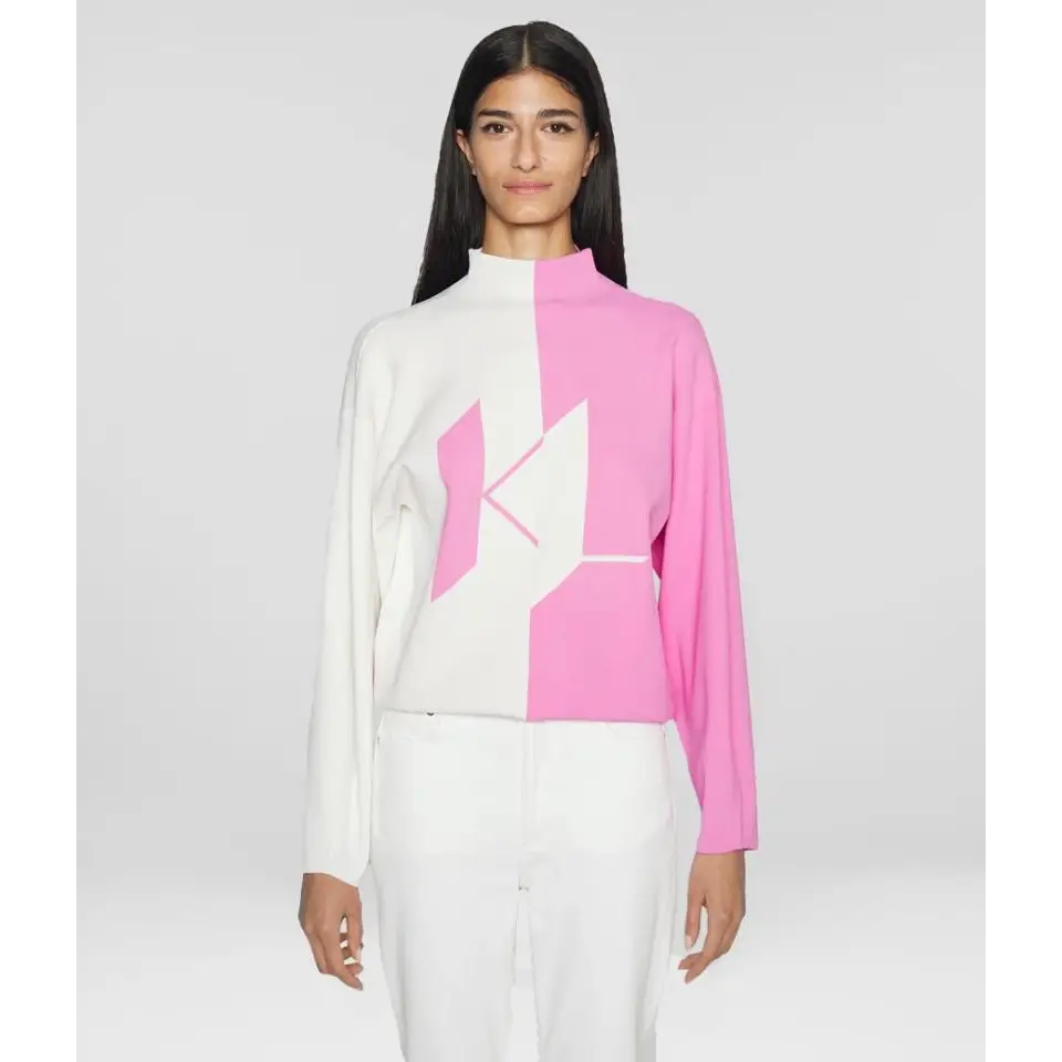 KARL LAGERFELD SLV SWEATER LOGO PUFF WHITE/PINK