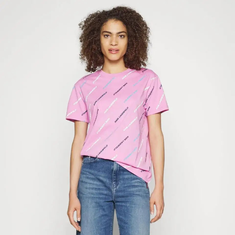KARL LAGERFELD T-SHIRT FUTURE LOGO AOP PINK PRINT