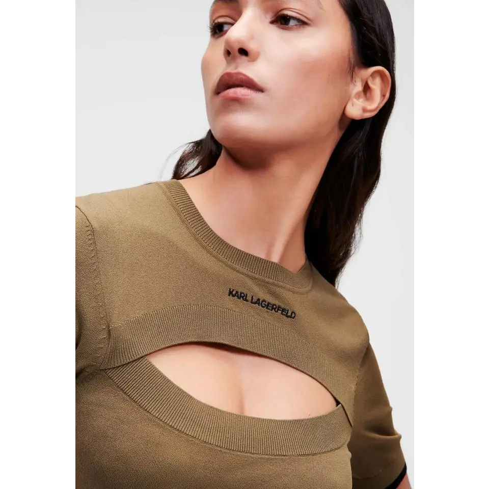 KARL LAGERFELD TOP S/SLV LOGO KNIT KHAKI
