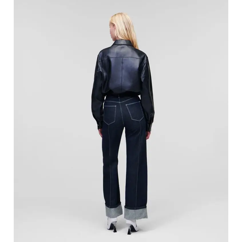KARL LAGERFELD WIDE LEG DENIM PIN-TUCK BLUE