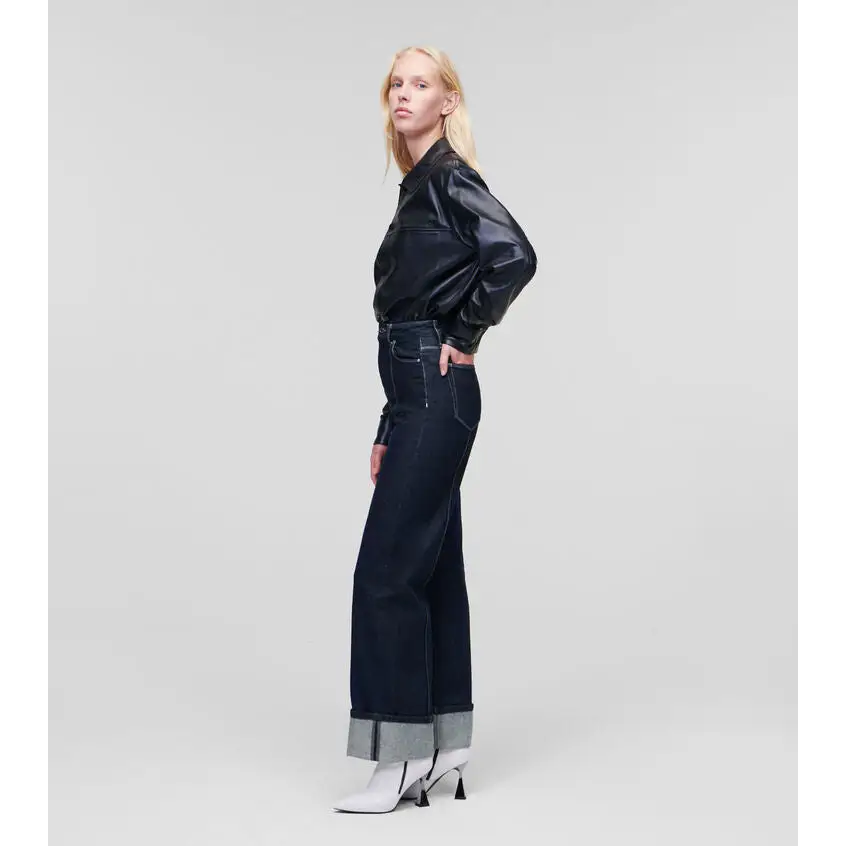 KARL LAGERFELD WIDE LEG DENIM PIN-TUCK BLUE