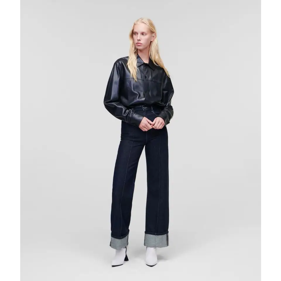 KARL LAGERFELD WIDE LEG DENIM PIN-TUCK BLUE