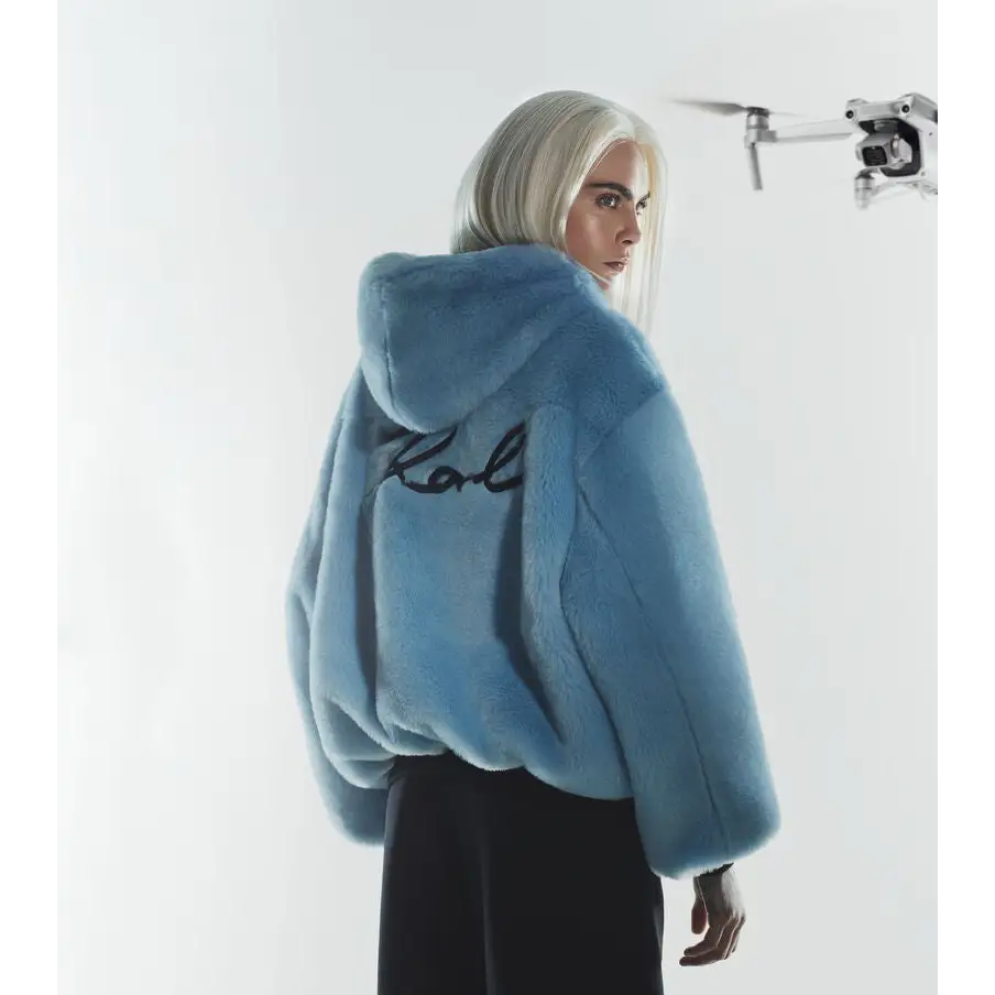 KARL LAGERFGELD KLXCD FAUX FUR BOMBER BLACK