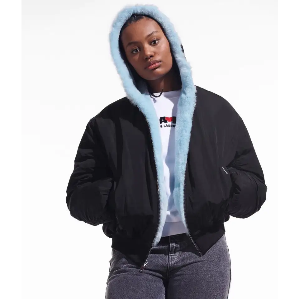 KARL LAGERFGELD KLXCD FAUX FUR BOMBER BLACK