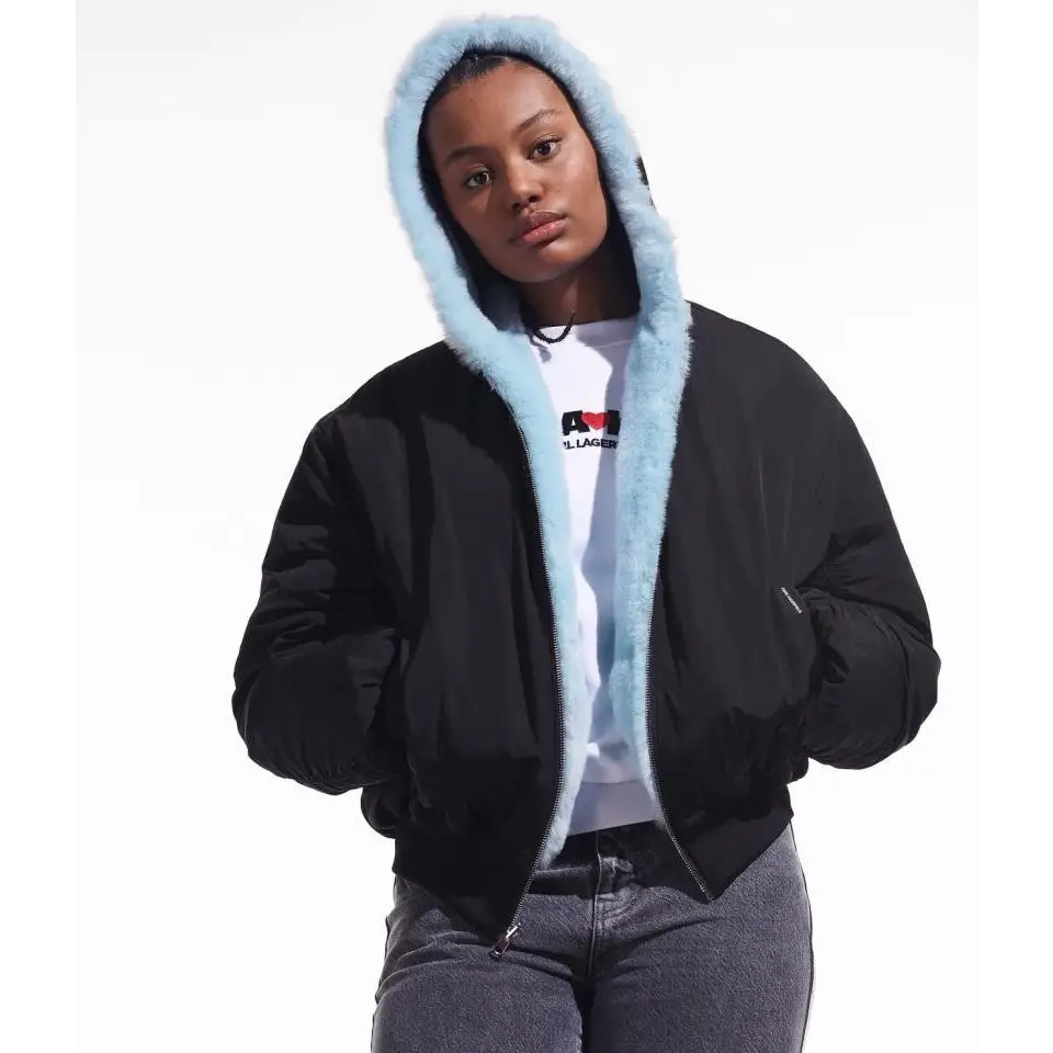 KARL LAGERFGELD KLXCD FAUX FUR BOMBER BLACK
