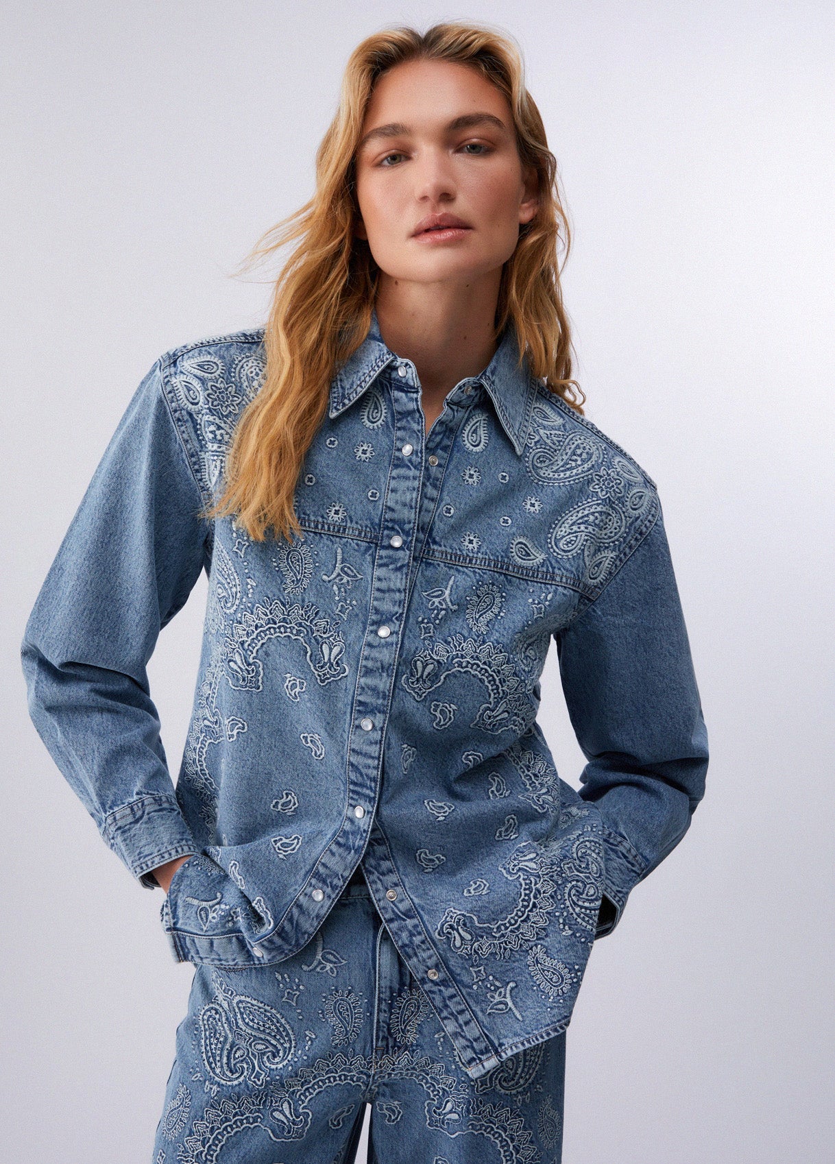 LIU JO GIACCA CAMICIA DENI RICAMO M L DENIM BLUE IND