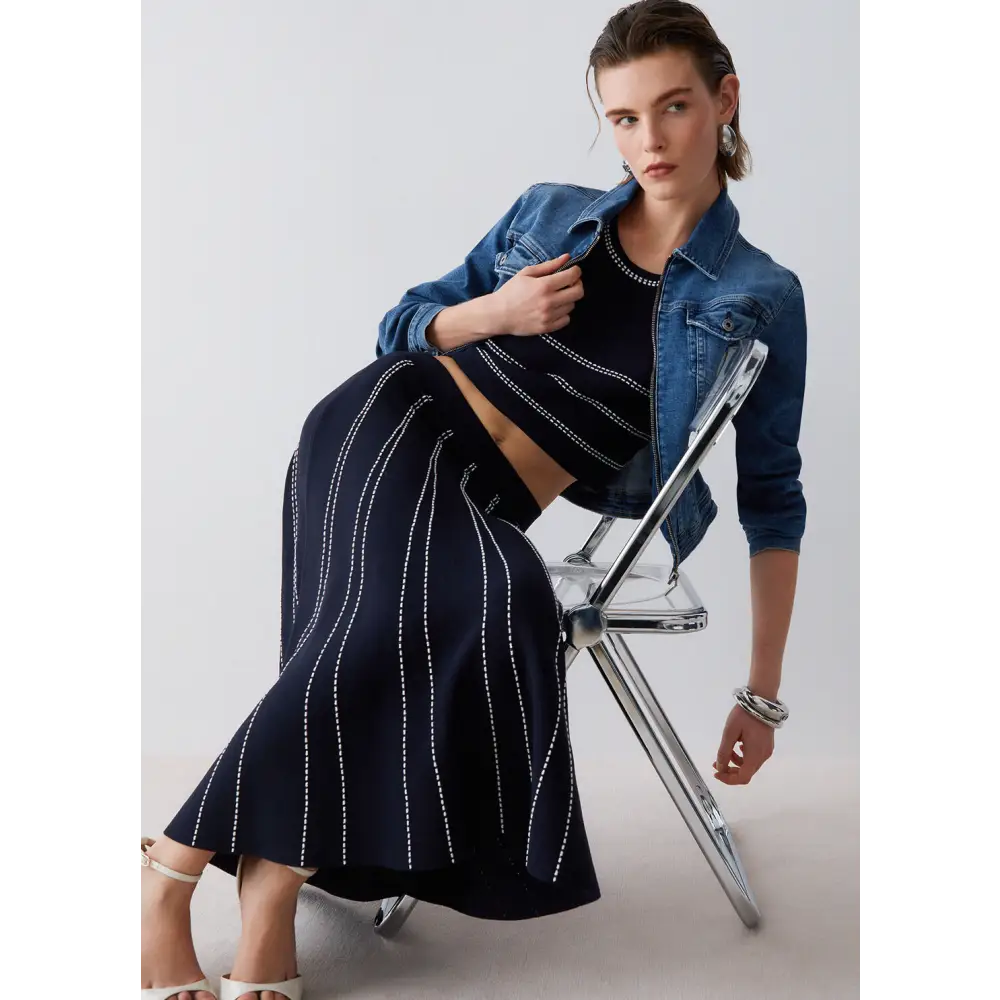LIU JO GONNA MAGLIA LUNGA NIGHT BLUE BCO LANA