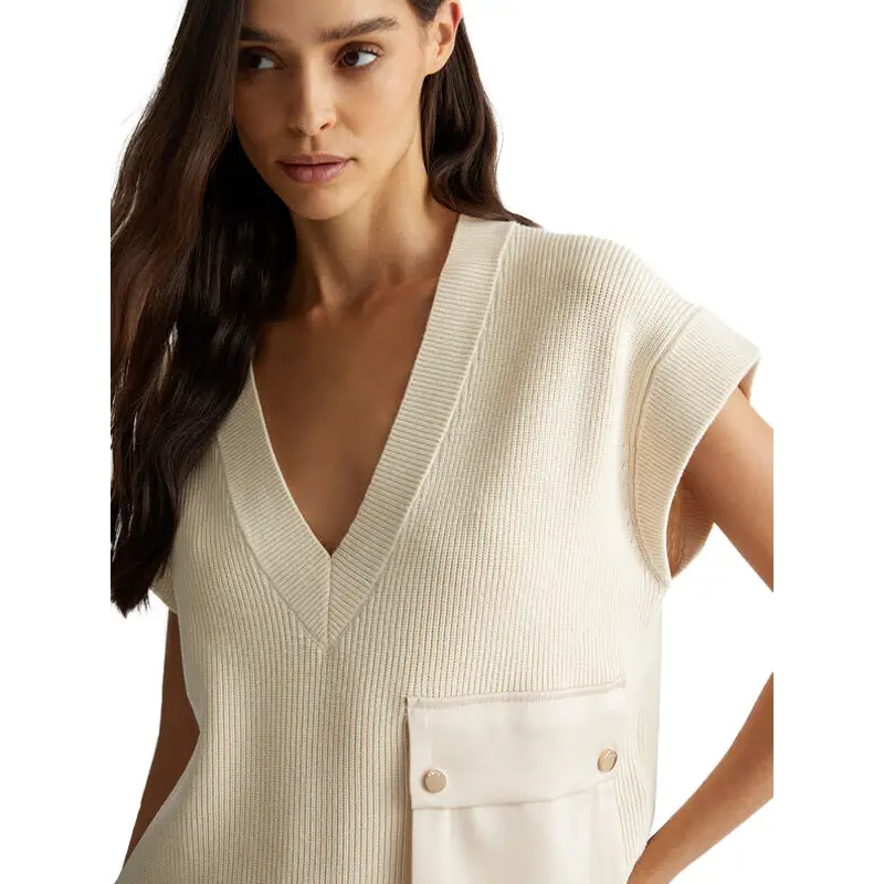 LIU JO JERSEY CON CUELLO EN PICO DE PUNTO NATURALE