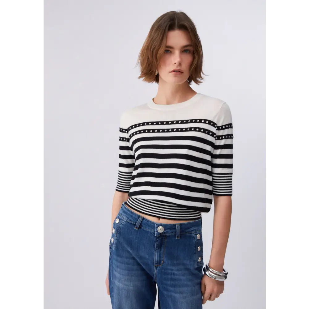 LIU JO MAGLIA CHIUSA M C BLU NAVY WHITE