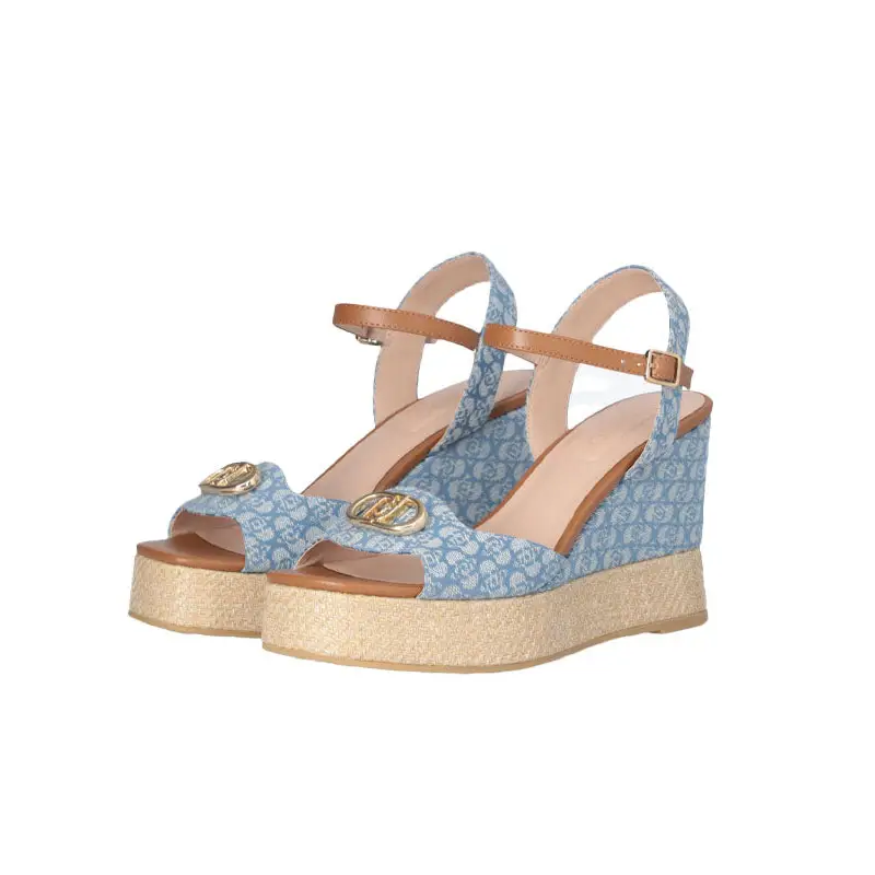 LIU JO SANDALIA ZEPPA EN DENIM MONOGRAM AZUL